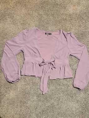 Blue Blush Lavender Tie-Front Peplum Blouse